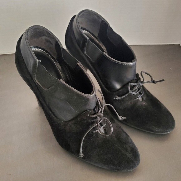 All Saints Black Jacks Place Suede & Leather Lace Up Ankle Heel bootie  7 - Picture 2 of 12